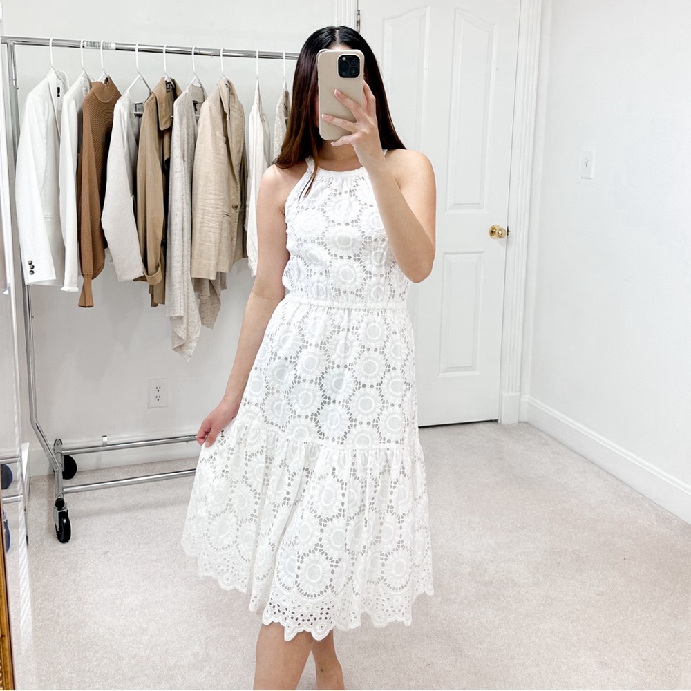 Lilly Pulitzer Alda Crochet Midi Dress in Resort White Floral Scallop Eyelet